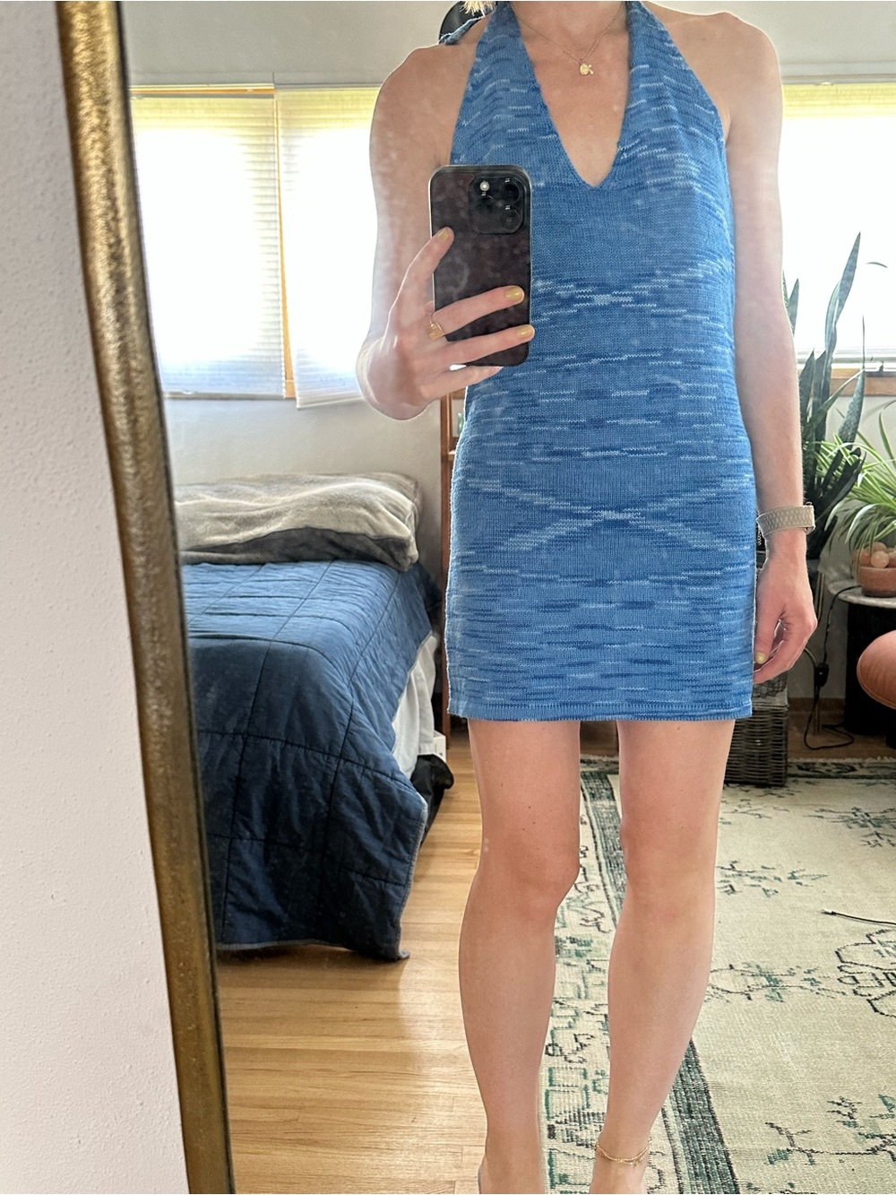 C+D+ M Blue Halter Knit Mini Dress